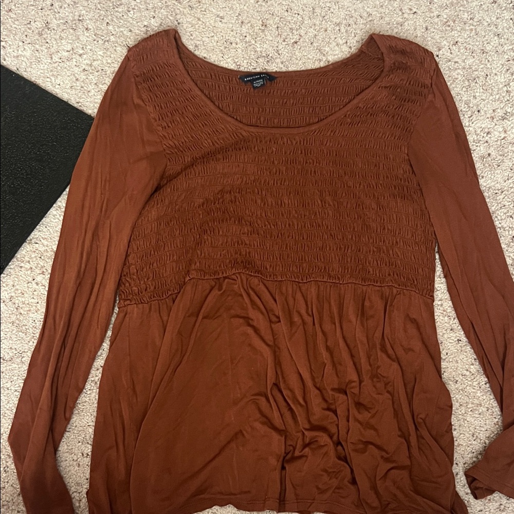 American Eagle Outfitters Terracotta Long Sleeve Blouse